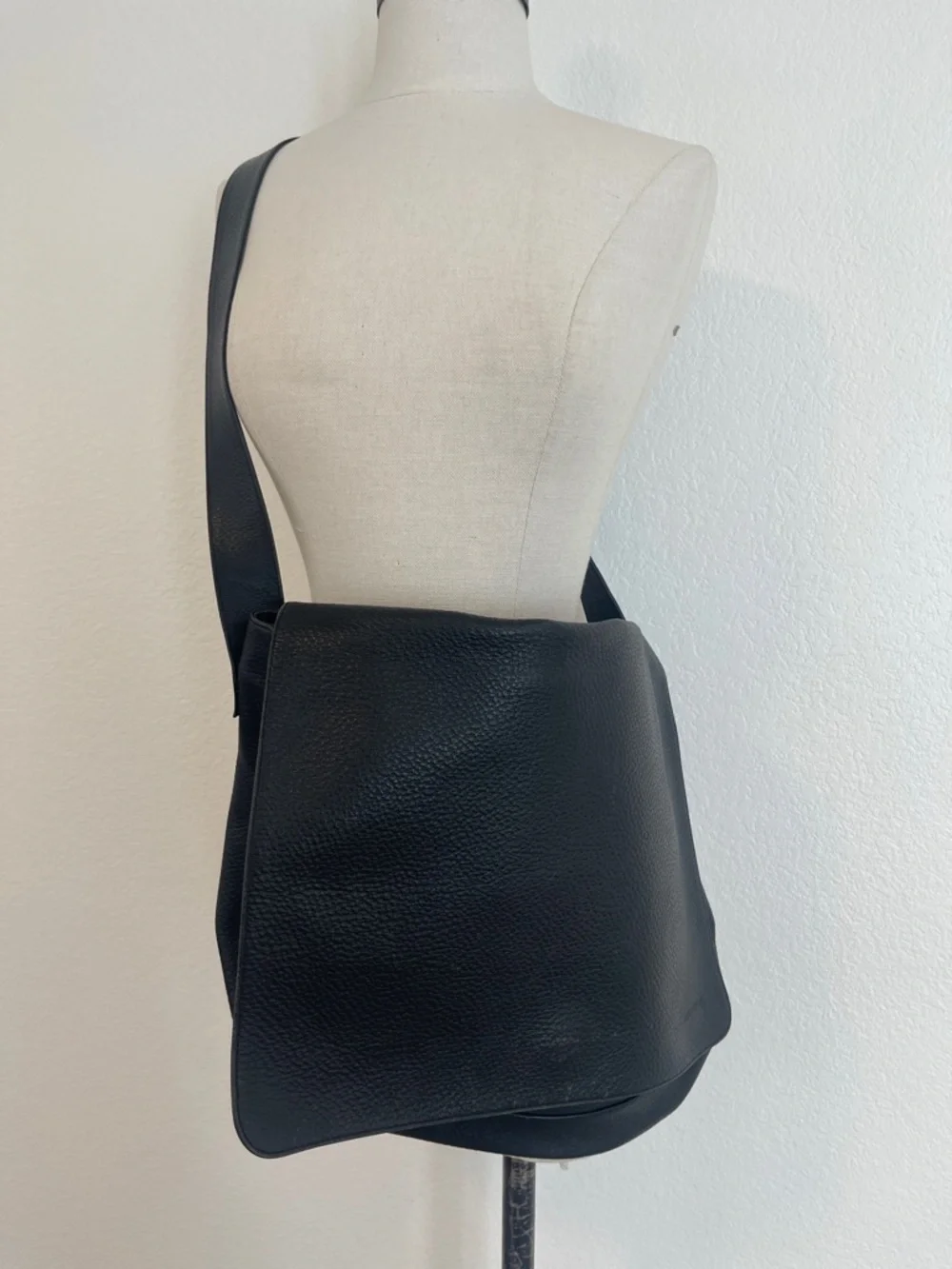 Giorgio Armani Le Collezioni Men's Black Pebbled Leather Messenger Bag